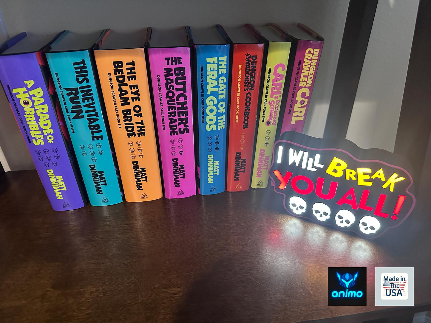 Dungeon Crawler Carl 3D Printed Lightbox – "I Will Break You All" LED Sign – LitRPG DCC Fan Gift – Dimmable Desk Lamp Mood Light