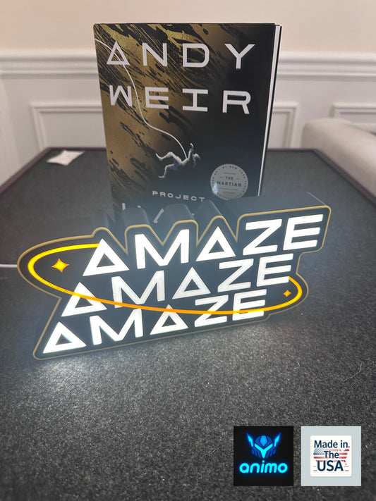 Amaze, Amaze, Amaze - Rocky LED Sign – Project Hail Mary Sci-Fi Book & Movie Fan Gift – Dimmable Desk Lamp
