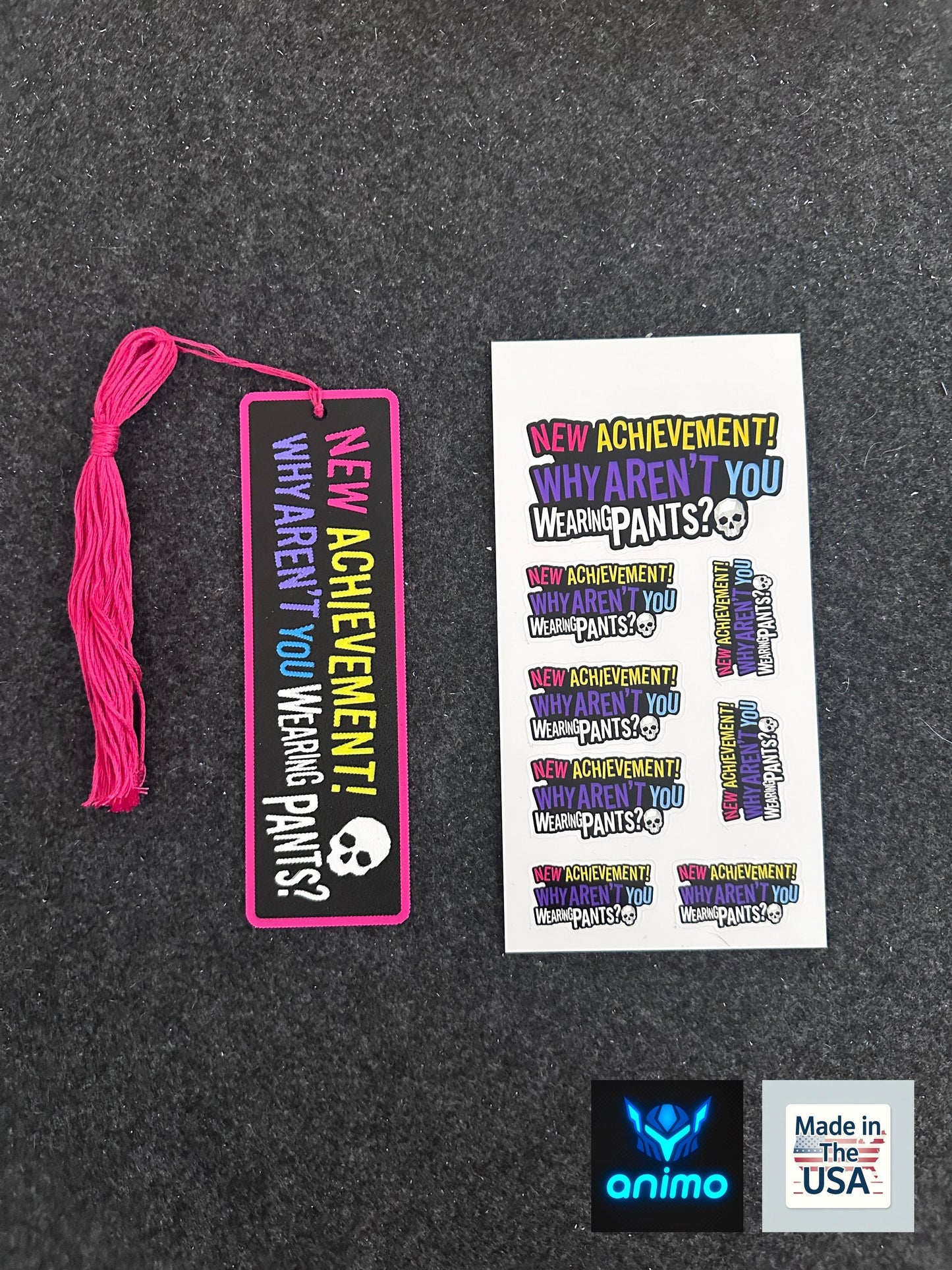 Dungeon Crawler Carl 3D Printed Bookmark – "Why Aren’t You Wearing Pants?" Achievement – LitRPG Book Lover Gift