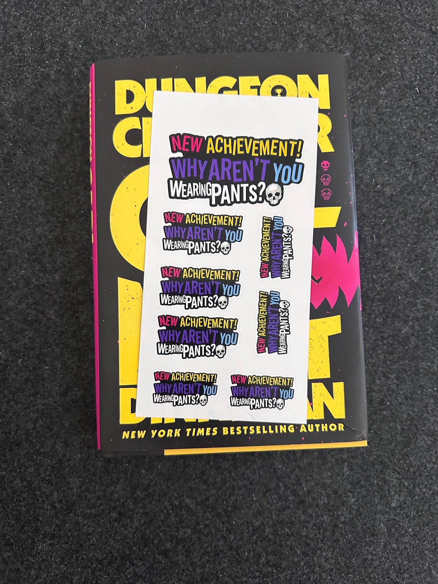 Dungeon Crawler Carl Sticker Pack – "Why Aren't You Wearing Pants?" Achievement – 8-Piece LitRPG Sticker Set – Laptop decal