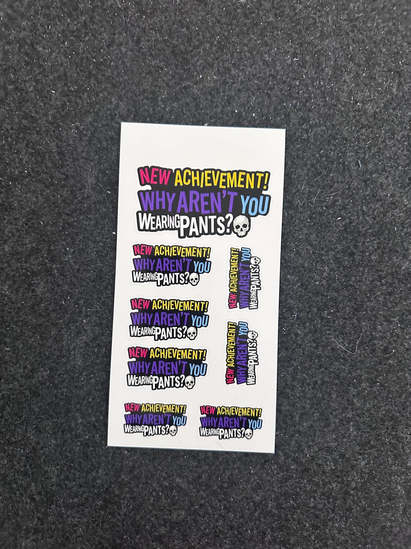 Dungeon Crawler Carl Sticker Pack – "Why Aren't You Wearing Pants?" Achievement – 8-Piece LitRPG Sticker Set – Laptop decal