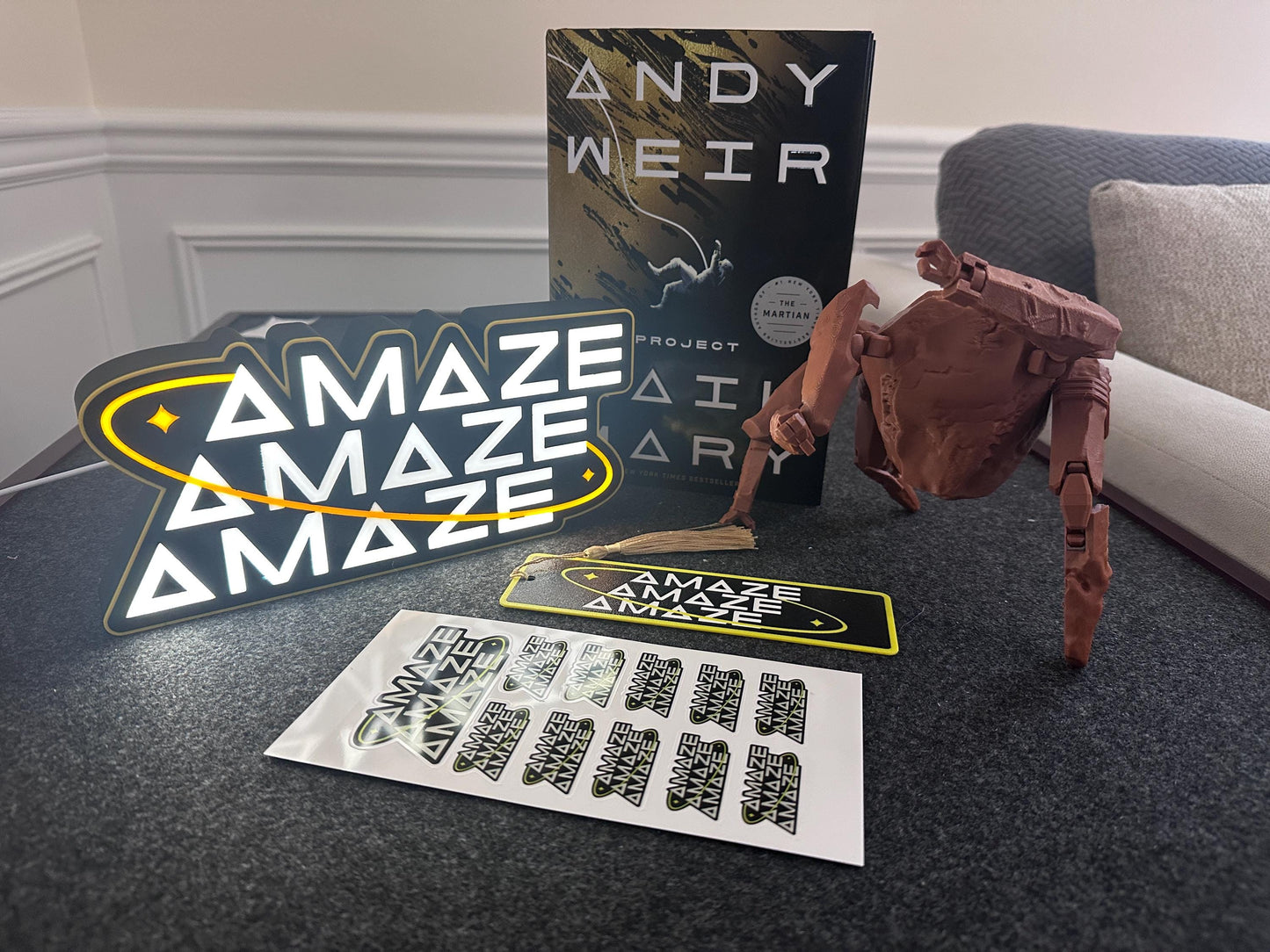 Project Hail Mary Deluxe Mega Bundle – Lightbox, 3D Bookmark, Sticker Pack, AND Articulated Rocky Figurine – Ultimate Sci-Fi Gift