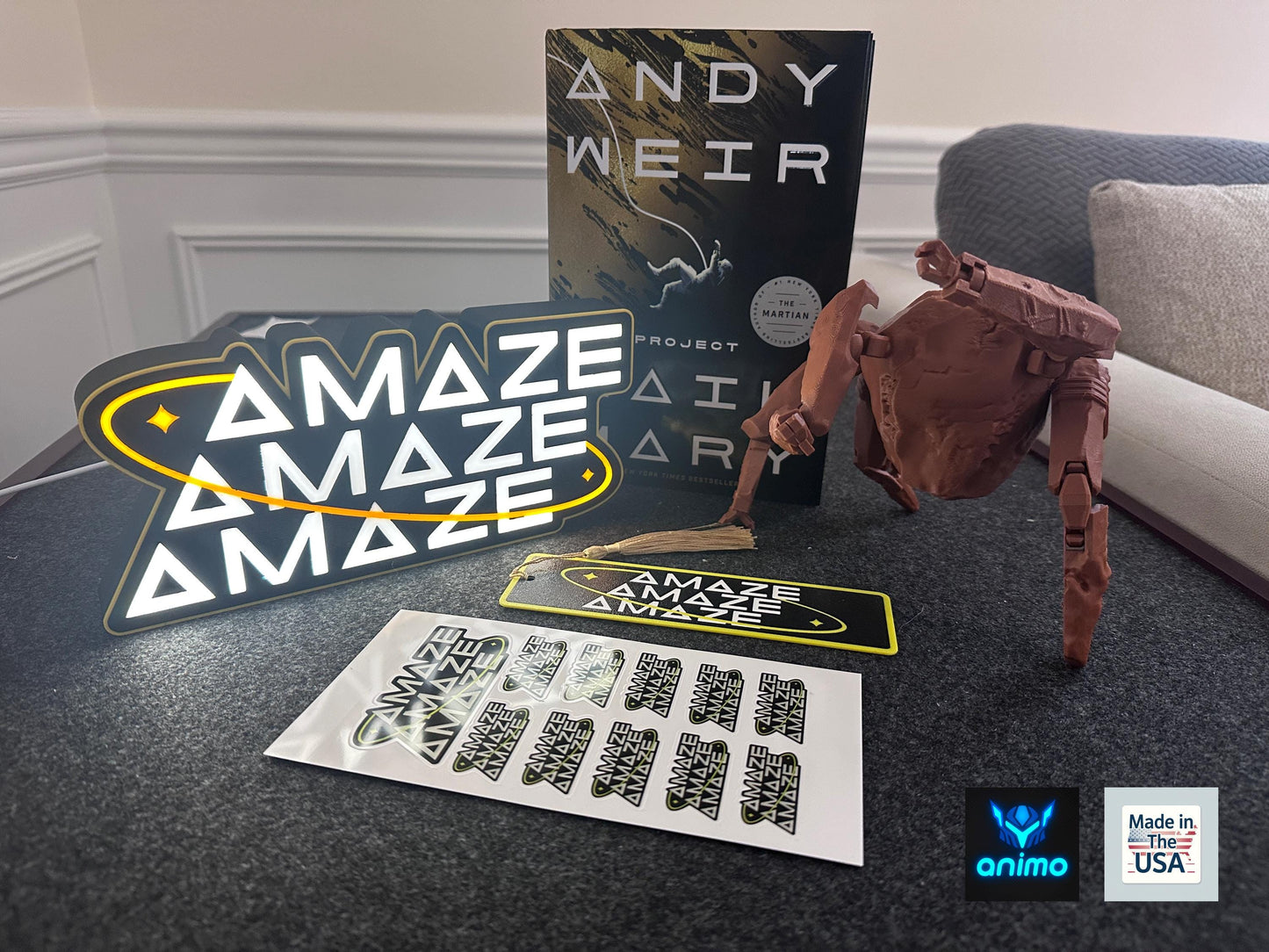 Amaze, Amaze, Amaze - Rocky LED Sign – Project Hail Mary Sci-Fi Book & Movie Fan Gift – Dimmable Desk Lamp