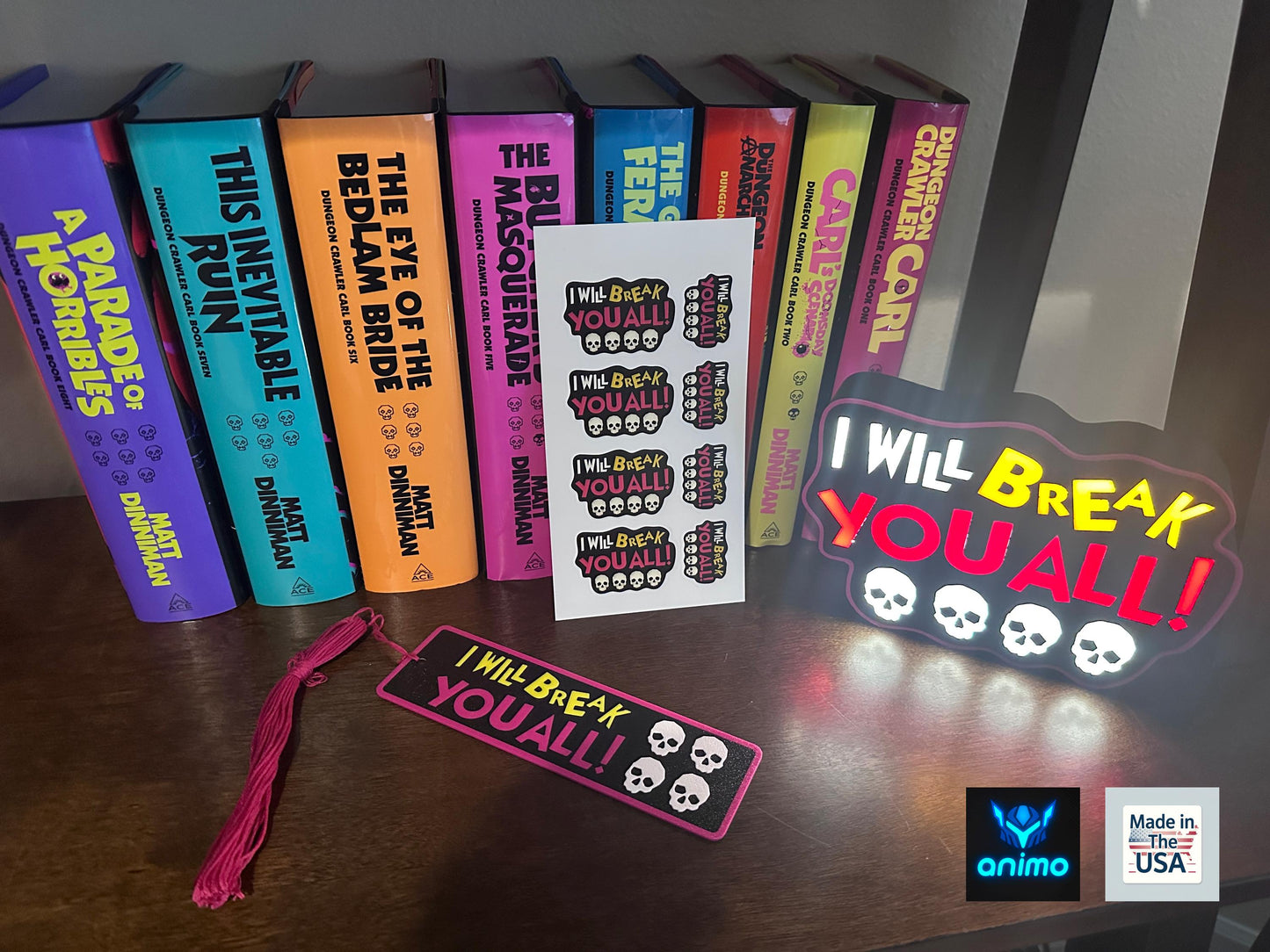 Dungeon Crawler Carl 3D Printed Bookmark – "I Will Break You All" Quote – LitRPG Book Lover Gift – Matt Dinniman DCC Page Marker
