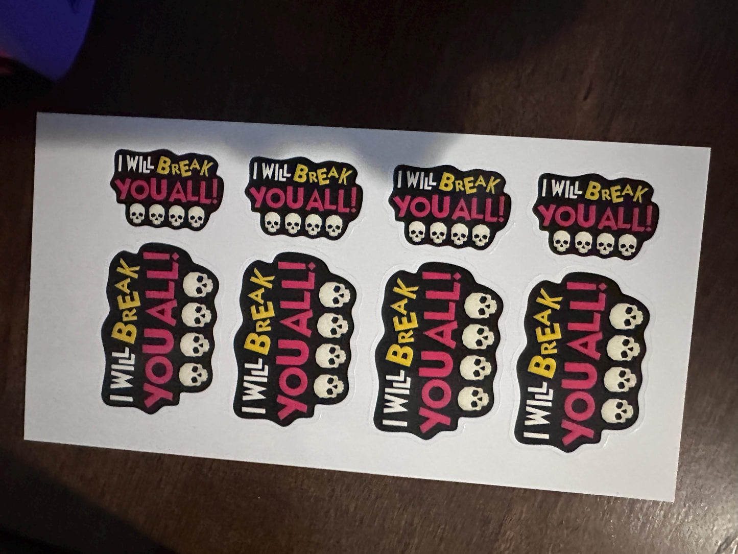Dungeon Crawler Carl Sticker Pack – "I Will Break You All" Quote – 8-Piece LitRPG Sticker Set – Matt Dinniman DCC Laptop Decals