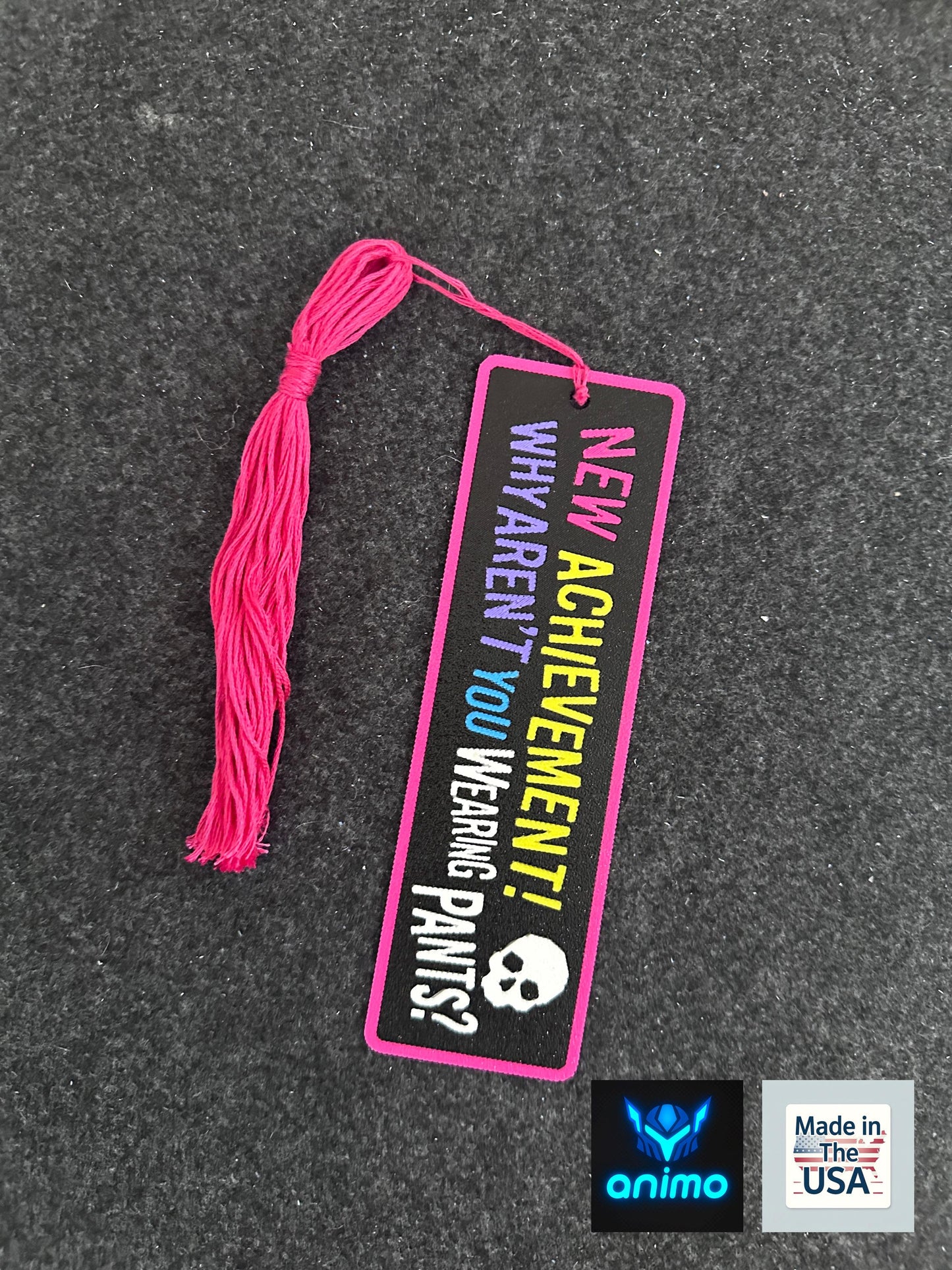 Dungeon Crawler Carl 3D Printed Bookmark – "Why Aren’t You Wearing Pants?" Achievement – LitRPG Book Lover Gift